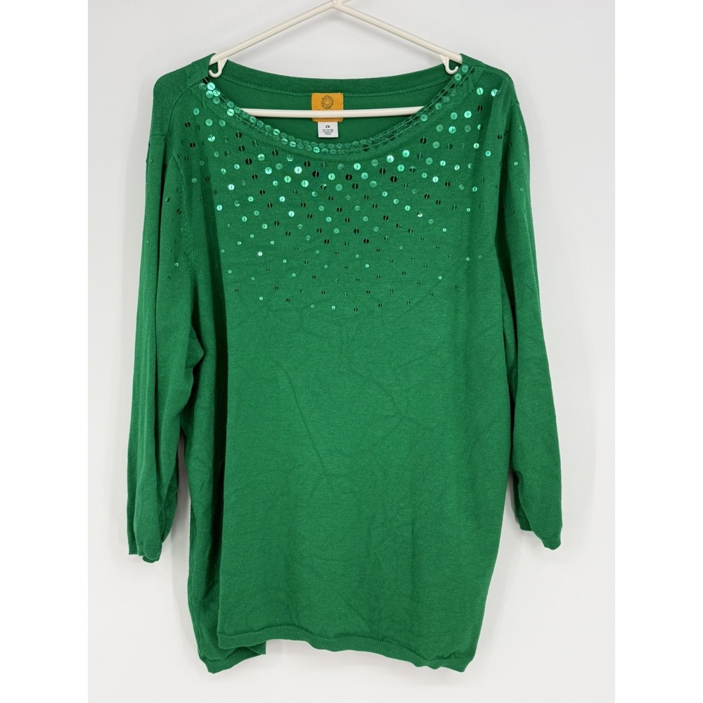 Ruby Rd Women's Green 3/4 Sleeve Top 2X